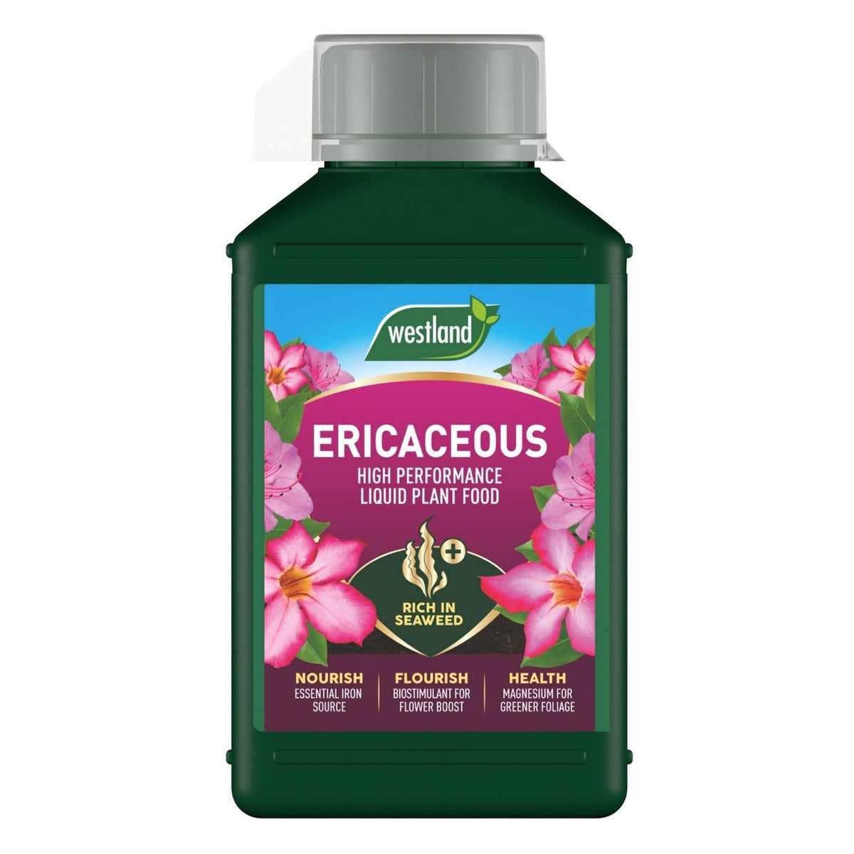 Westland Ericaceous High Performance Liquid Plant Food 1L bottle for acid-loving plants such as azaleas, rhododendrons and camellias.